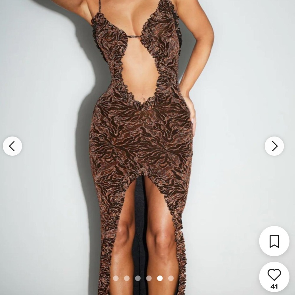 MURCI Brown DEEP V NECK SPLIT HEM MAXI DRESS Dress